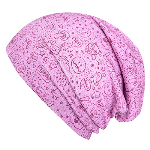 Wollhuhn ÖKO Jungen/Mädchen Bequeme Weiche Long Beanie/Mütze/Beanie-Mütze/Strickmütze/Kindermütze Jersey Gefüttert Übergangszeiten (Öko-Stoffe/Bio) 20220620 (Comic Kids Rosa, S) von Wollhuhn