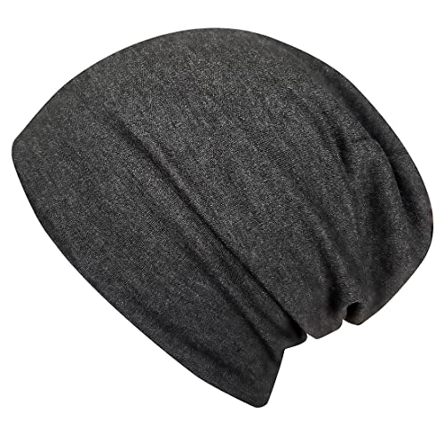 Wollhuhn ÖKO Jungen/Mädchen Bequeme Weiche Long Beanie/Mütze/Beanie-Mütze/Strickmütze/Kindermütze Jersey Gefüttert Übergangszeiten (Öko-Stoffe/Bio) 20220620 (Einfarbig Dunkelgrau/Anthrazit, S) von Wollhuhn