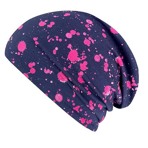 Wollhuhn ÖKO Jungen/Mädchen Bequeme Weiche Long Beanie/Mütze/Beanie-Mütze/Strickmütze/Kindermütze Jersey Gefüttert Übergangszeiten (Öko-Stoffe/Bio)… (Splash Dunkelblau/Pink, L) von Wollhuhn