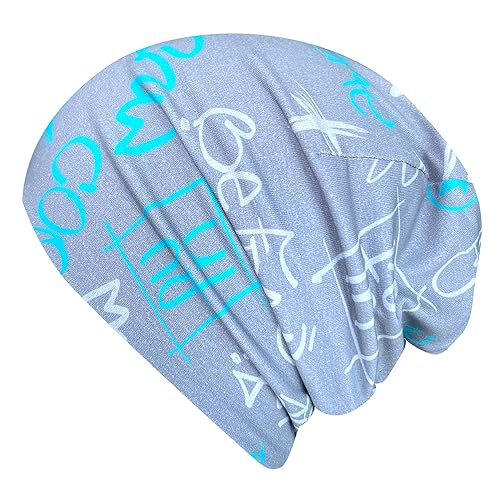 Wollhuhn ÖKO Jungen/Mädchen Bequeme Weiche COOL Music Long Beanie/Mütze/Beanie-Mütze/Strickmütze/Kinder-Mütze Jersey Gefüttert Übergangszeiten (Öko-Stoffe/Bio) 20220620 (COOL Music Grau/Türkis, L) von Wollhuhn