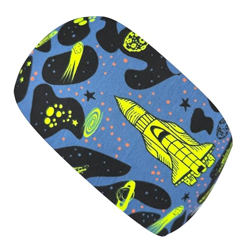 Wollhuhn ÖKO Kinder/Jungen/Mädchen Cooles Elastisches Stirnband/Haarband Bequem Zweilagig Jersey Viele Motive (Space Neon Gelb) von Wollhuhn