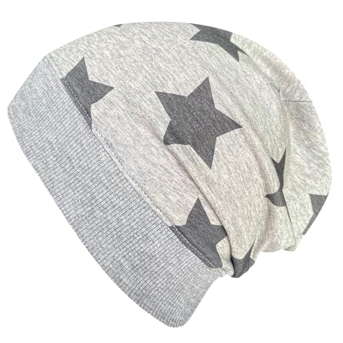 Wollhuhn ÖKO Leichte Beanie-Mütze mit Sternen (aus Öko-Stoffen, Bio) für Mädchen und Jungen, 20150225 (M: KU 51/53 (ca 3-6 Jahre), Grau meliert) von Wollhuhn