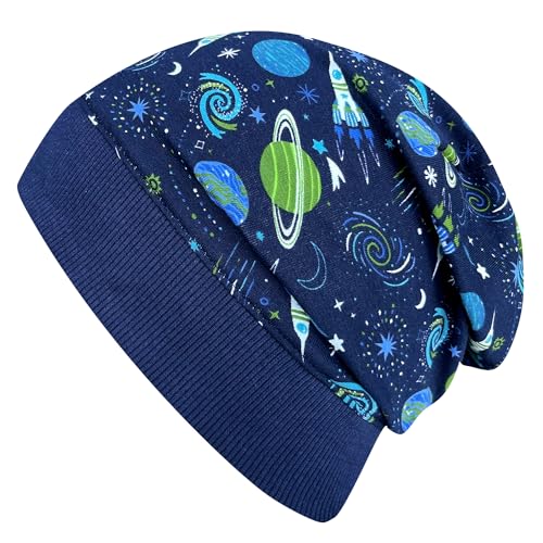 Wollhuhn ÖKO Leichte Weiche Mädchen/Kinder Beanie-Mütze Kindermütze Bündchen Elastisch Übergangszeit/Sommer Jersey Baumwolle (Öko-Stoffe, Bio) (Space Dunkelblau, S) 20150225 von Wollhuhn