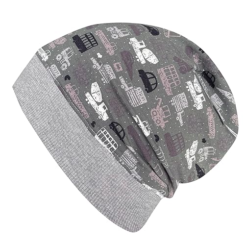 Wollhuhn ÖKO Leichte Bequeme Jungen Baustelle/Bagger Beanie-Mütze Elastisches Bündchen (aus Öko-Stoffen, Bio) 22222235 (Baustelle Army, 48-50) von Wollhuhn