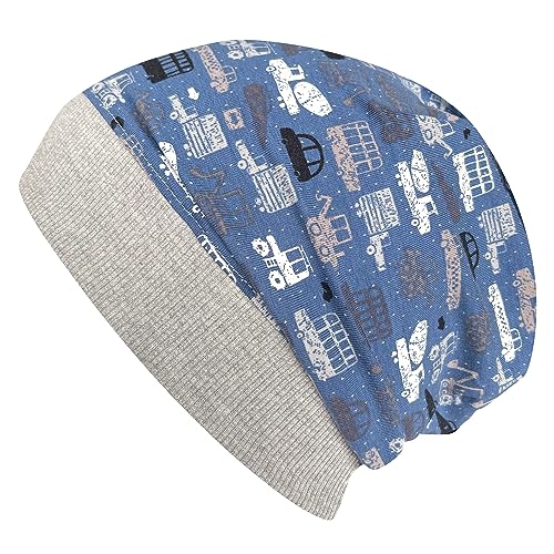 WOLLHUHN ÖKO Leichte Bequeme Jungen BAUSTELLE/BAGGER Beanie-Mütze Elastisches Bündchen (aus Öko-Stoffen, bio) 22222235 (Baustelle Jeansblau, 48-50) von Wollhuhn