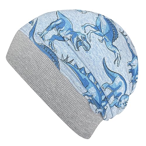Wollhuhn ÖKO Leichte Mädchen/Jungen Beanie-Mütze Bündchen Elastisch Übergangszeit/Sommer Kinder-Mütze Baumwolle (Öko-Stoffe, Bio) 22222235 (Coole Dinos Blau/Grau, M) von Wollhuhn