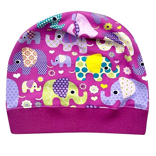 Wollhuhn ÖKO Leichte Weiche Mädchen/Jungen Beanie-Mütze Bündchen Elastisch Übergangszeit/Sommer Jersey Baumwolle (Öko-Stoffe, Bio) (Elefanten Beere, S) von Wollhuhn