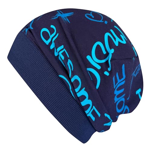 Wollhuhn ÖKO Leichte Mädchen/Jungen Beanie-Mütze Bündchen Elastisch Übergangszeit/Sommer Kinder-Mütze Baumwolle (Öko-Stoffe, Bio) 22222235 (Cool Music Blau, M) von Wollhuhn