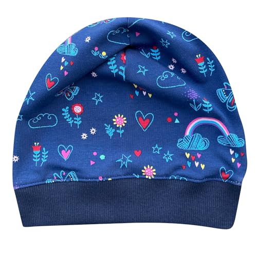 Wollhuhn ÖKO Leichte Weiche Mädchen/Jungen Beanie-Mütze Bündchen Elastisch Übergangszeit/Sommer Jersey Baumwolle (Öko-Stoffe, Bio) (Dreamy Dunkelblau, S) von Wollhuhn