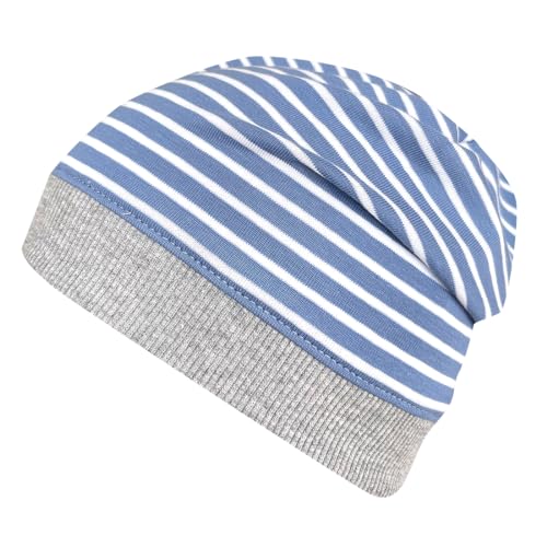 Wollhuhn ÖKO Leichte Weiche Mädchen/Kinder Beanie-Mütze Kindermütze Bündchen Elastisch Übergangszeit/Sommer Jersey Baumwolle (Öko-Stoffe, Bio) (Ringel Blau/Weiß, S) von Wollhuhn