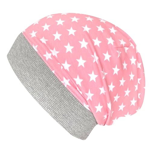 Wollhuhn ÖKO Leichte Mädchen/Jungen Beanie-Mütze Bündchen Elastisch Übergangszeit/Sommer Kinder-Mütze Baumwolle (Öko-Stoffe, Bio) 22222235 (Ministernchen Rosa/Weiß, M) von Wollhuhn