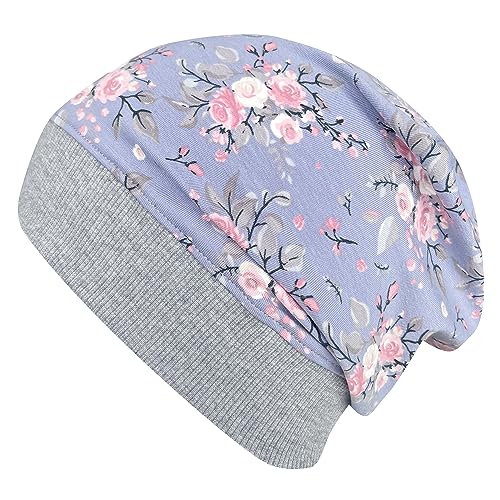 Wollhuhn ÖKO Leichte Weiche Mädchen Beanie-Mütze Elastisches Bündchen (aus Öko-Stoffen, Bio) 22222222 (Rosen Grau/Rosa, M) von Wollhuhn