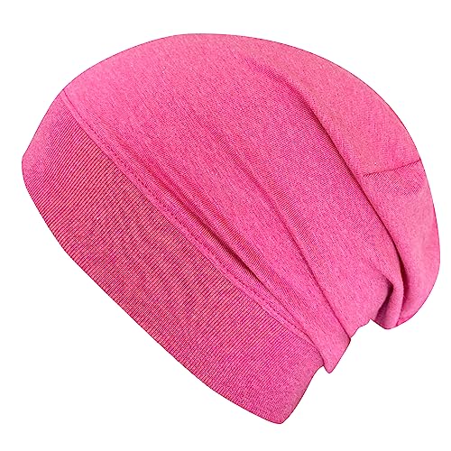 Wollhuhn ÖKO Leichte Weiche Mädchen Beanie-Mütze Elastisches Bündchen Übergangszeiten/Sommer Jersey Baumwolle (Uni Beere, leicht meliert, M) von Wollhuhn