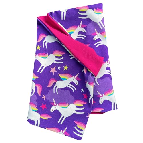 Wollhuhn Öko Leichter Jungen/Mädchen Jersey Schlupfschal/Halstuch/Loop Baumwolle Viele Motive Sommer/Übergangszeiten 20212030 (Happy Unicorn Violett/Lila) von Wollhuhn