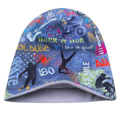 Wollhuhn Öko Warme Winter Jungen/Mädchen/Kinder Long Beanie Mütze Mit Fleecefutter Versch. Motive (aus Öko-Stoffen, Bio) 20220666 (Cool Stuff Jeansblau, L) von Wollhuhn