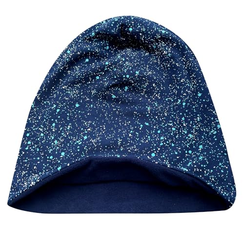 Wollhuhn Öko Warme Winter Jungen/Mädchen/Kinder Long Beanie Mütze Mit Fleecefutter Versch. Motive (aus Öko-Stoffen, Bio) 20220666 (Galaxy Sprenkel Blau, M) von Wollhuhn