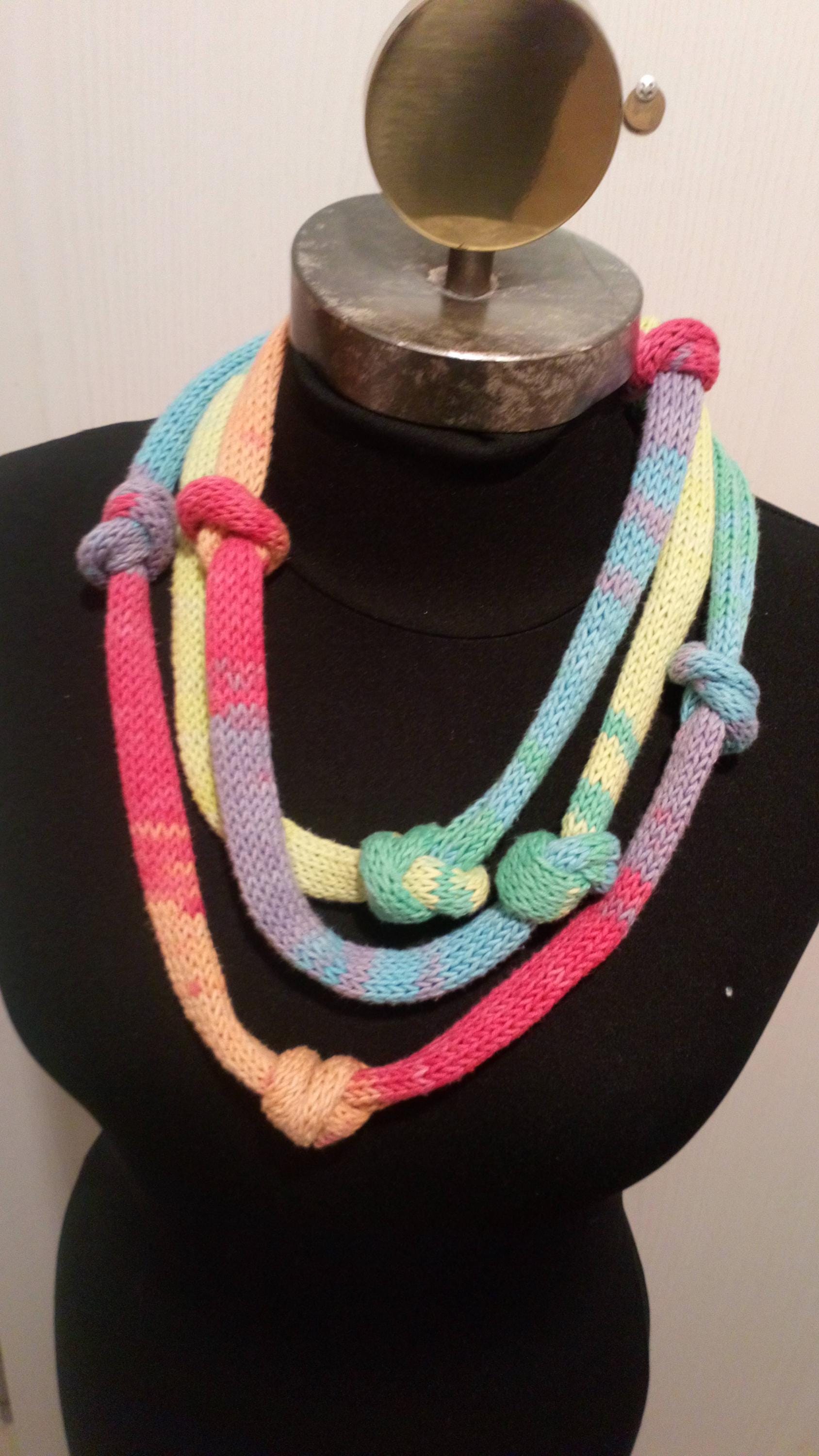 Kette, Gestrickt, Bunter Textiler Schmuck von Wollkreation