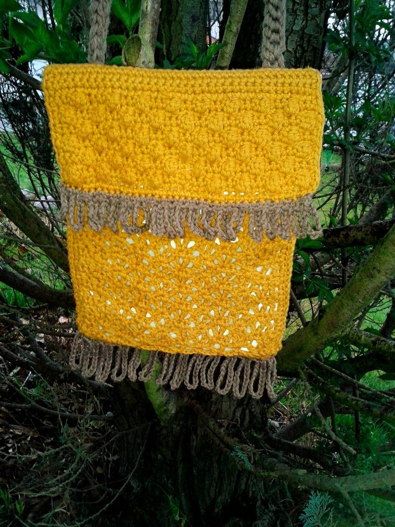 Tasche Gehäkelt Senfgelb, Boho Mit Fransen 33 X 20 2 von Wolltilda