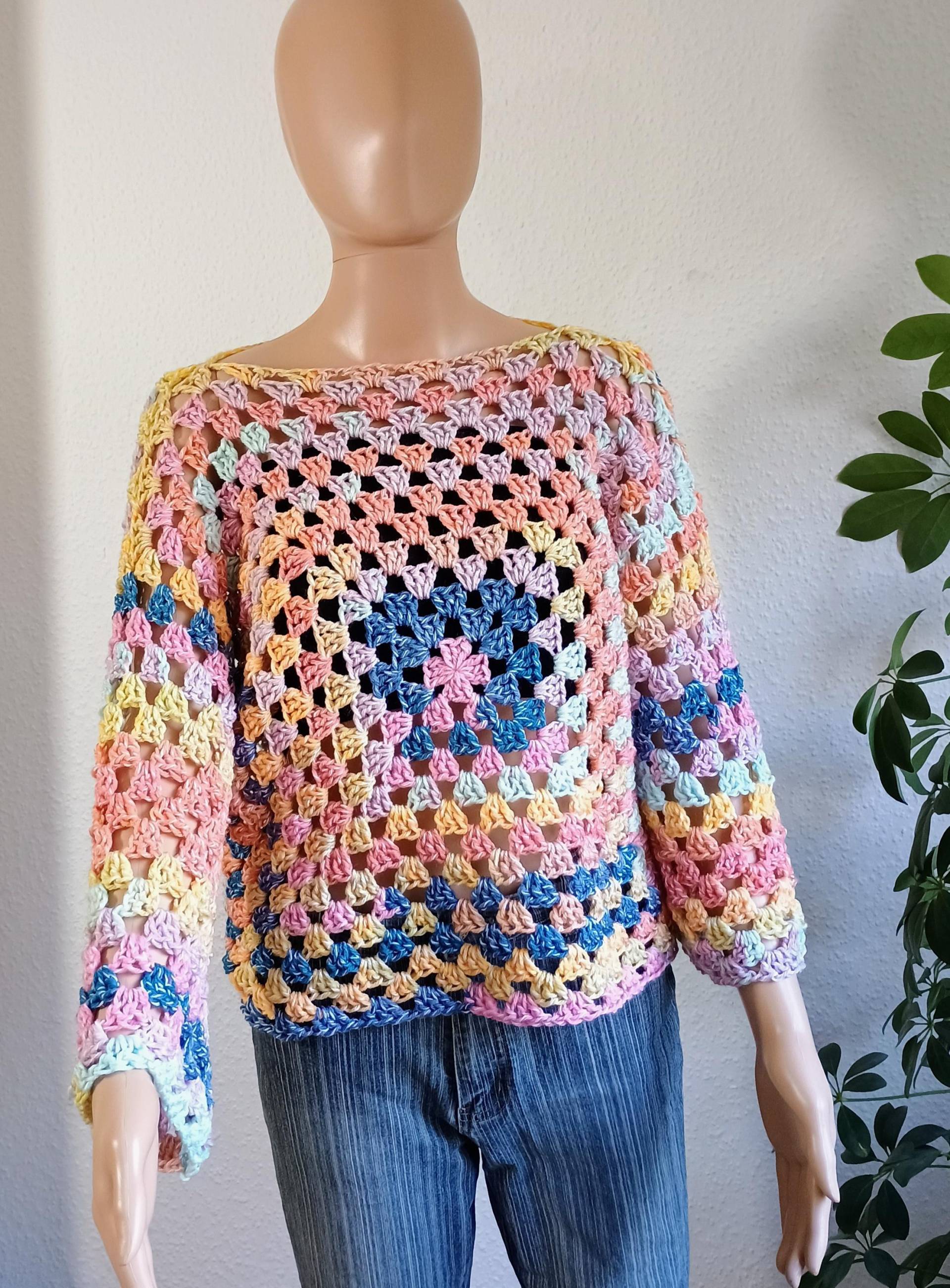 Damenpullover Gestrickt, Gehäkelt Granny-Pullover, Bunter Pullover von Wollzeug