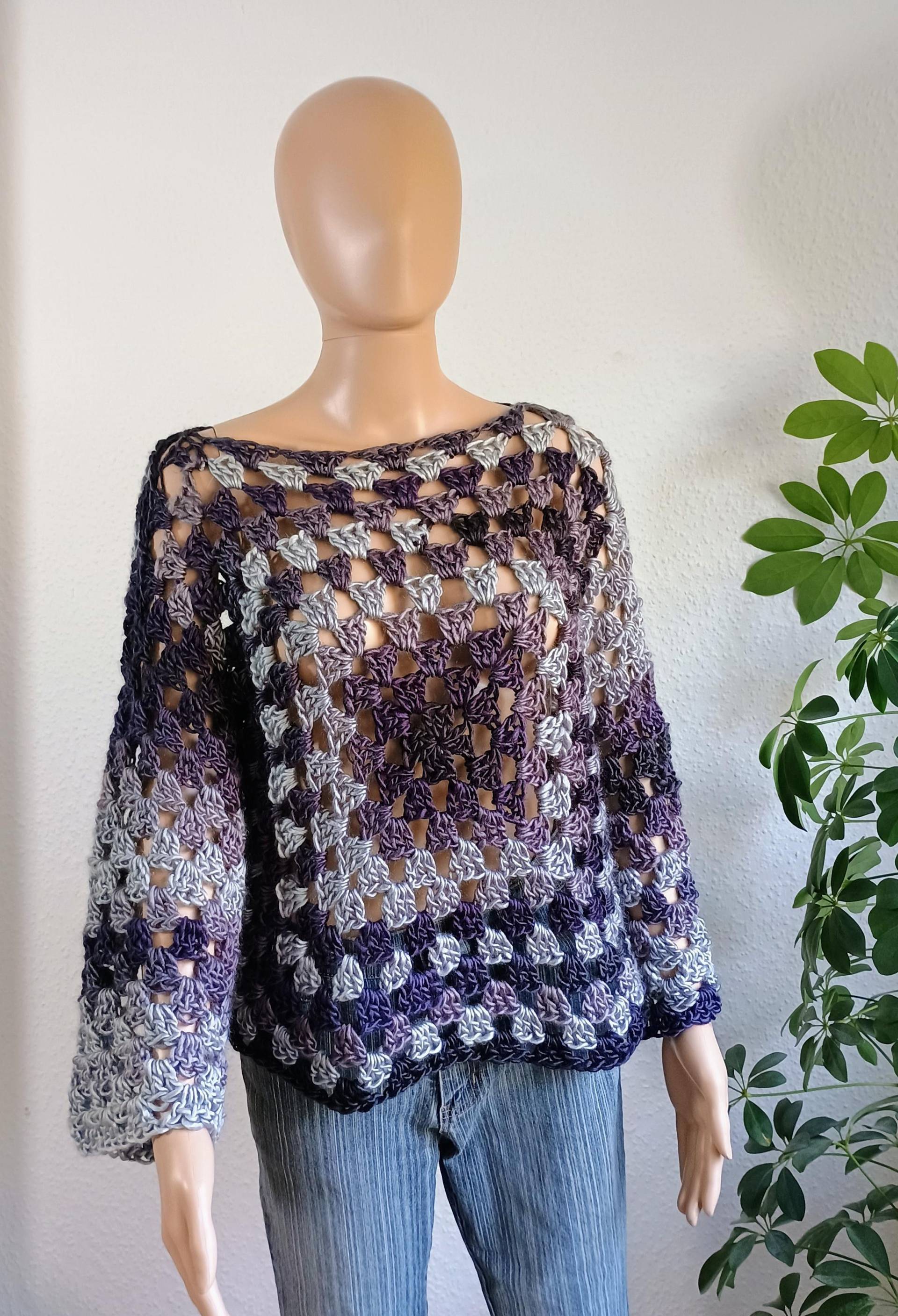 Damenpullover Gestrickt, Gehäkelt Granny-Pullover, Bunter Pullover von Wollzeug