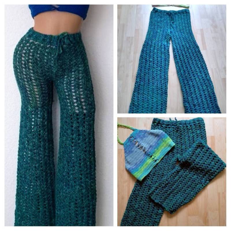 Gehäkelt, Lange Hosen, Sommerhosen, Strandhose von Wollzeug