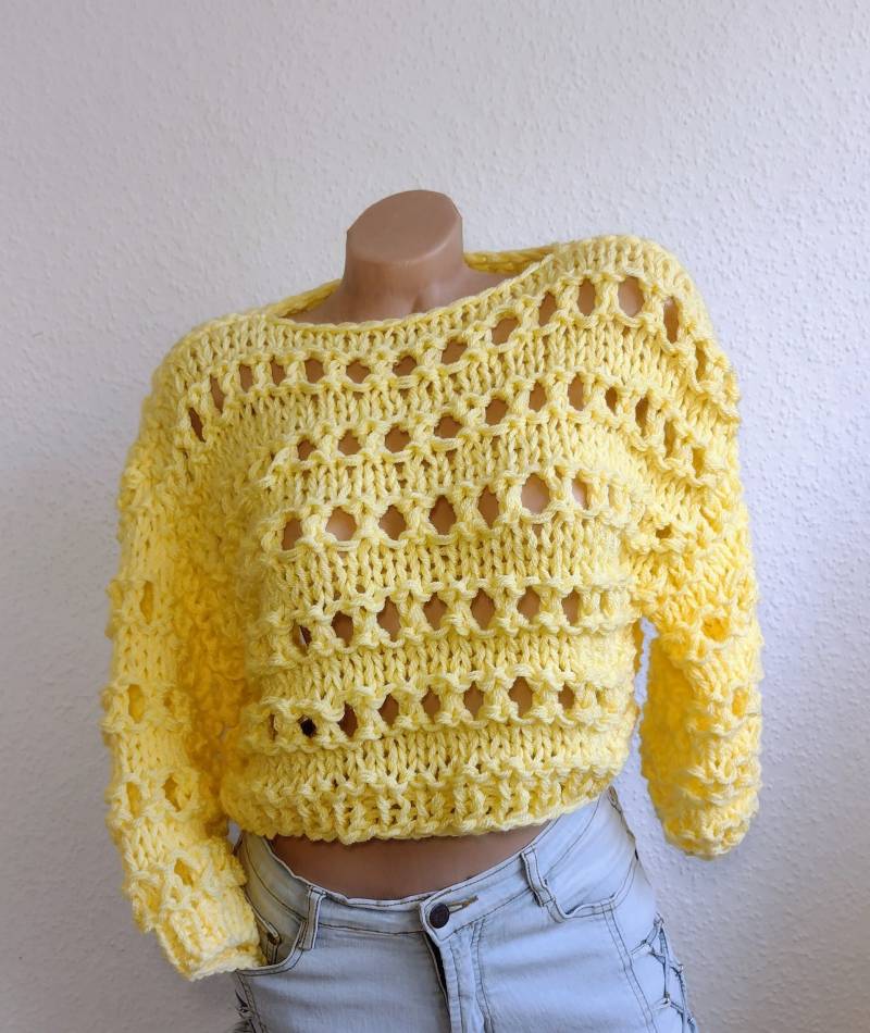 Großer Damen/Herrnpullover Gehäkelt, Kurzpullover, Oversize , Grobstrick von Wollzeug