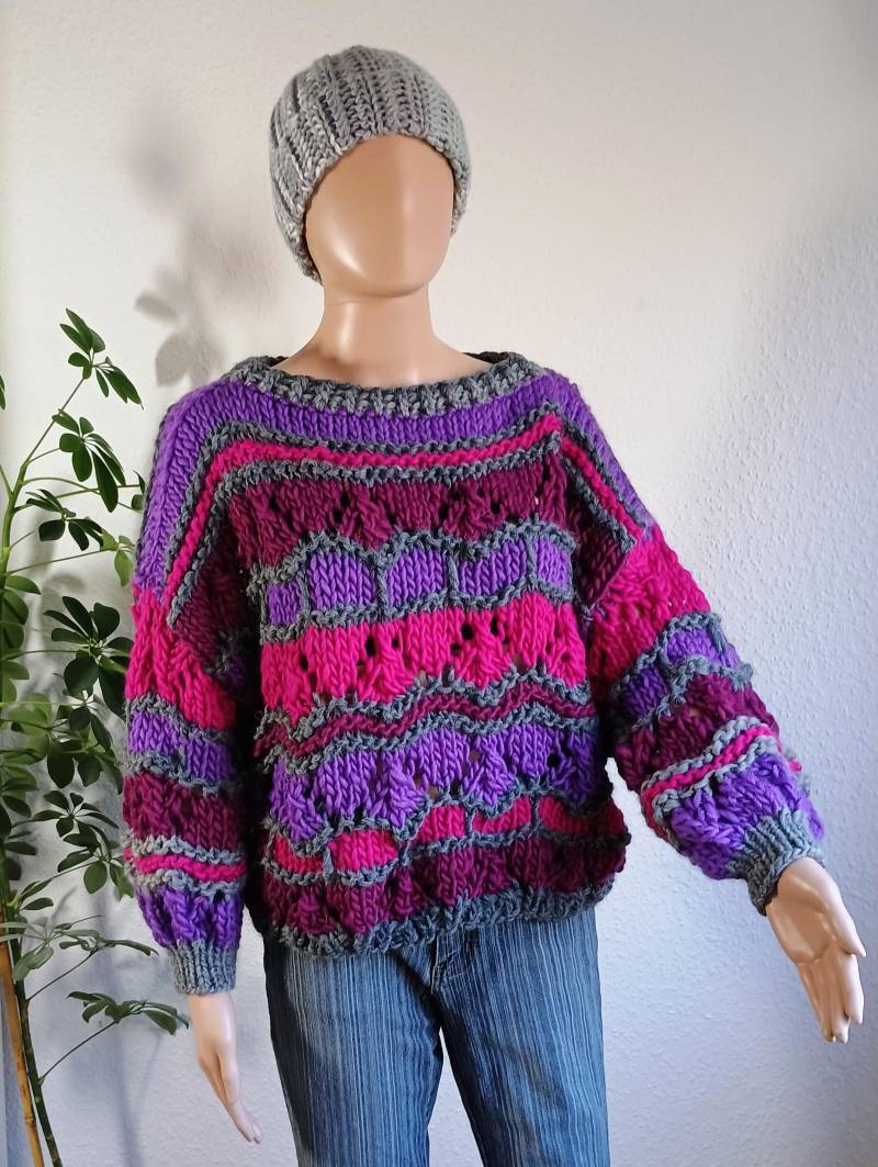 Großer Damenpullover Gestrickt, Kurzpullover, Oversize , Grobstrick von Wollzeug