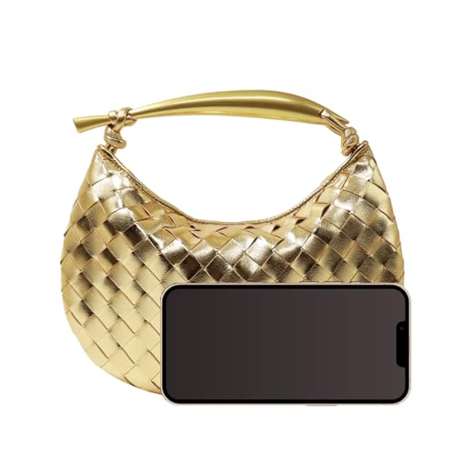 Gewebte Leder-Handtaschen gewebte Hobo-Tasche mit Tragegriff oben, Abendessen, Unterarm-Geldbörse, handgefertigt, Gold von WolmaSup