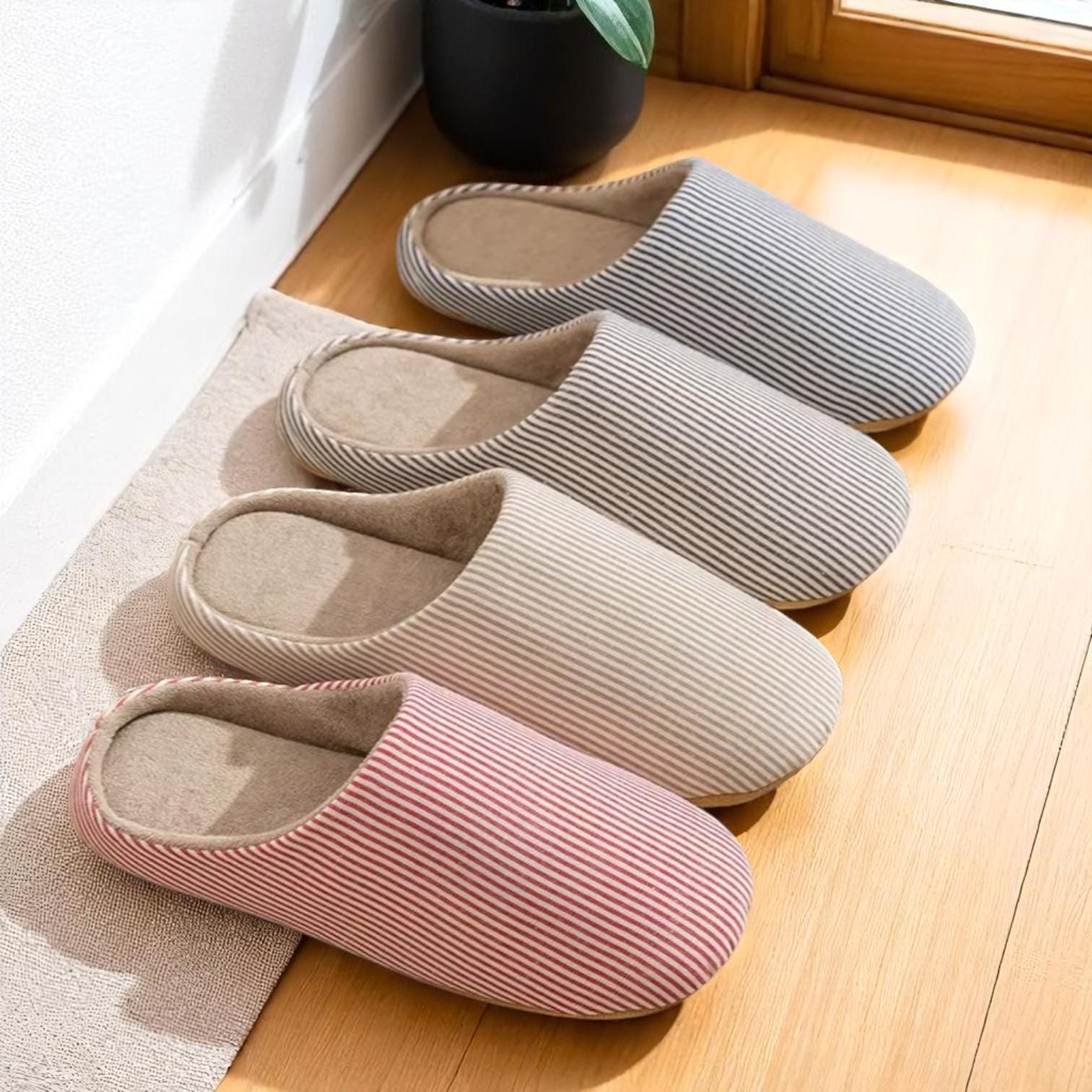 Gestreifte Hausschuhe Weiche, Rutschfeste Hausschuhe Für Damen & Herren von Wolmera