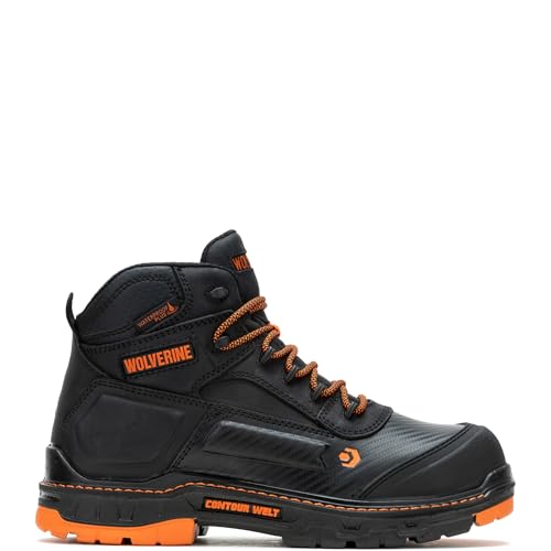 Wolverine Overpass Arbeitsstiefel, 15,2 cm, mittelhohe Zehenkappe aus Verbundmaterial, wasserdicht, Schwarz/Orange, 10.5 X-Wide von Wolverine