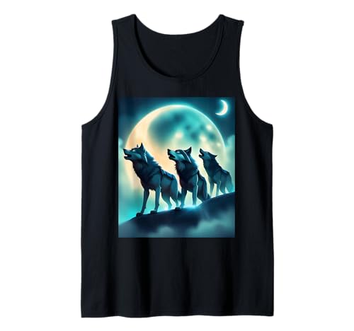 Herren Wölfe heulen bei Nacht auf dem Mond für Wolfsliebhaber Tank Top von Wolves Howling At The Moon Art Spot