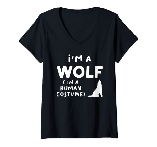 Damen Ich bin ein Wolf (in einem menschlichen Kostüm) Wölfe T-Shirt mit V-Ausschnitt von Wolves merch wolf Merchandise Gifts