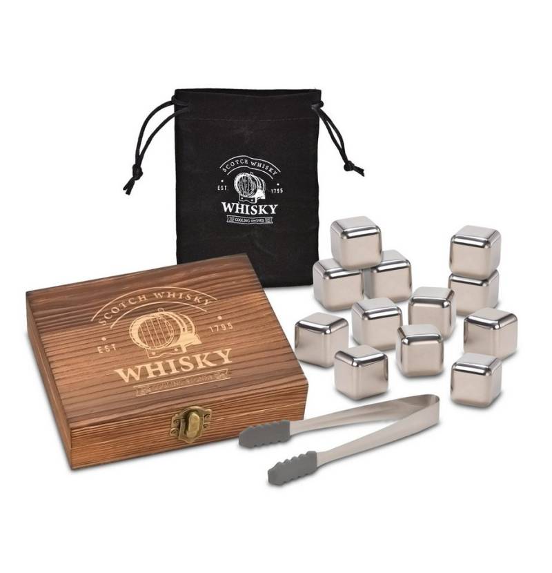 Woma Eiswürfel-Steine Edelstahl Whisky Steine Geschenk Set in edler Holzbox - 14-teilig, Wiederverwendbare Kühlwürfel inklusive Zange und Samtbeutel Woma Eiswürfel-Steine Edelstahl Whisky Steine Geschenk Set in edler Holzbox - 14-teilig, Wiederverwendbare Kühlwürfel inklusive Zange und Samtbeutel von Woma