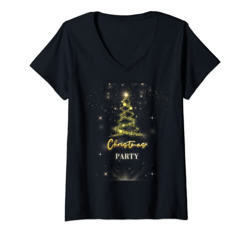 Damen Weihnachtsmotiv Weihnachtsfeier T-Shirt mit V-Ausschnitt Damen Weihnachtsmotiv Weihnachtsfeier T-Shirt mit V-Ausschnitt von Woman Christmas Fashion by Merry
