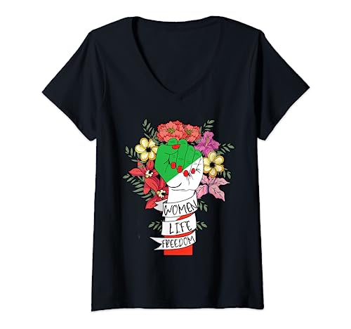 Damen Woman Life Freedom - Support Women Rights Persian Feminist T-Shirt mit V-Ausschnitt Damen Woman Life Freedom - Support Women Rights Persian Feminist T-Shirt mit V-Ausschnitt von Woman Life Freedom Zan Zendegi Azadi Masha free