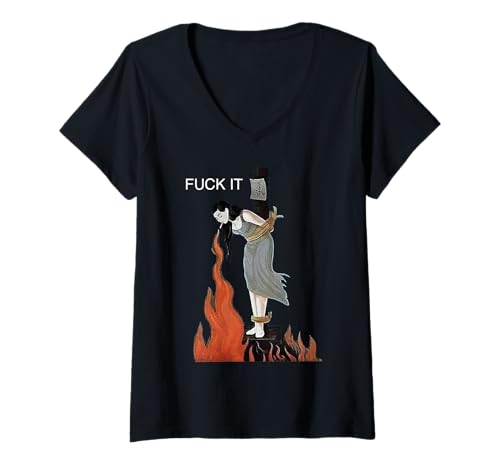 Damen Fuck It Art Brennende Hexe im Vintage-Design von Lalamise T-Shirt mit V-Ausschnitt Damen Fuck It Art Brennende Hexe im Vintage-Design von Lalamise T-Shirt mit V-Ausschnitt von Woman Smoking With Fire Burning Witchy