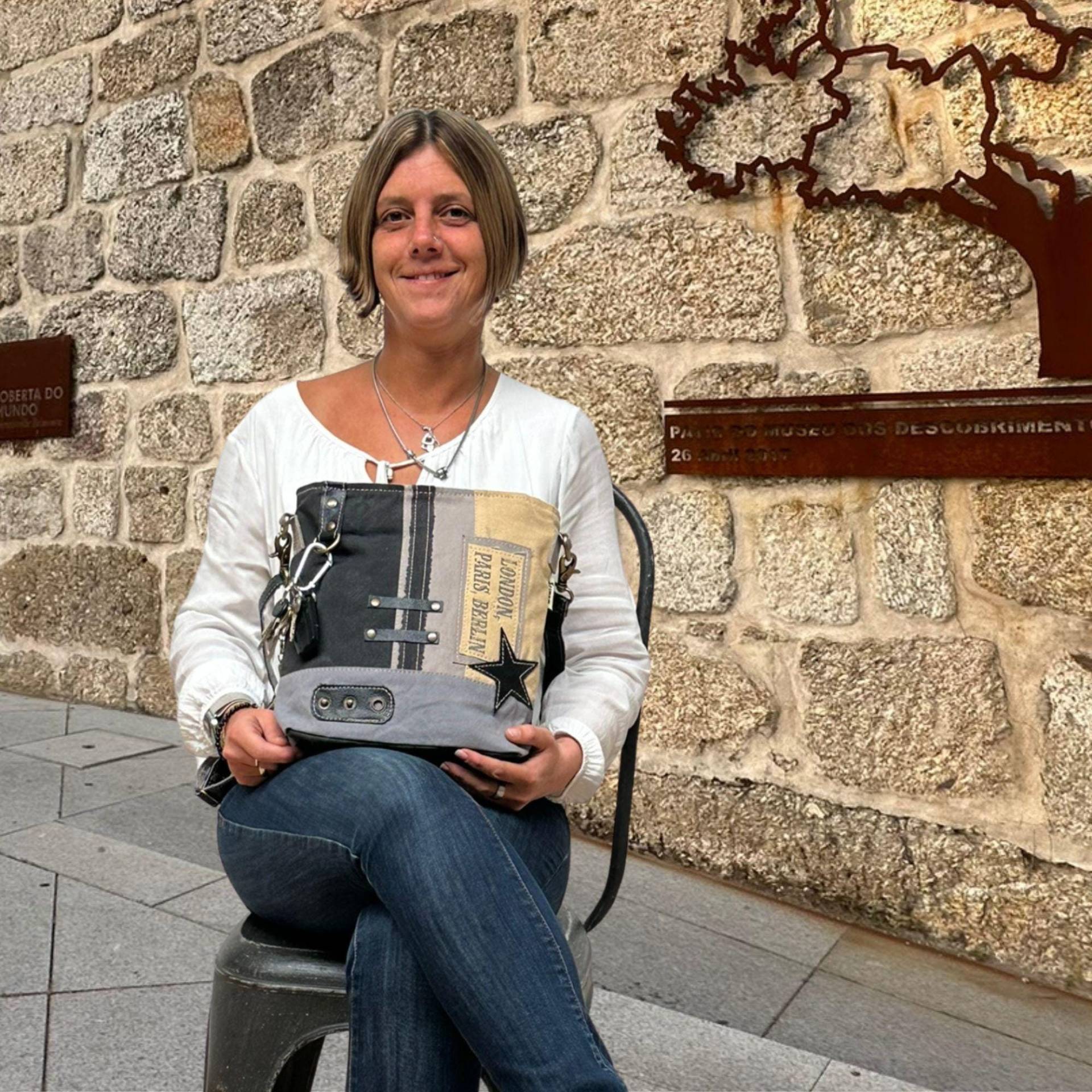 Sunsa Canvas Umhängetasche. Vintage Stil Damen Schultertasche Mit Leder Stern. Grau Beige Crossbody Bag. Mittelgroß Damentasche von WomanInFashionDE