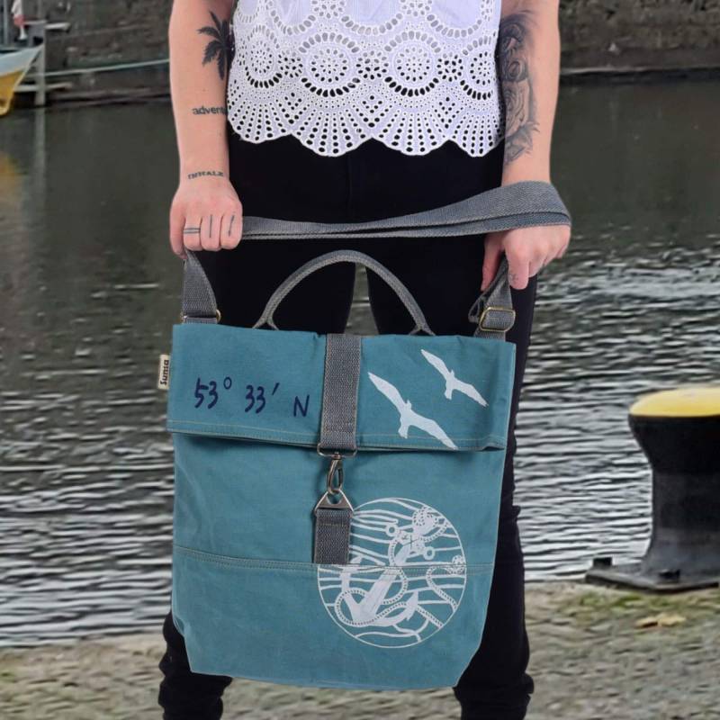 Sunsa Damen Umhängetasche. Blaue Maritim Crossbody Bag. Vegane Crossover Tasche Mit Anker Motive Aufdruck. Große Schultertasche von WomanInFashionDE