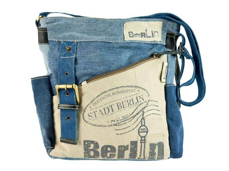 Sunsa Umhängetasche. Crossover Tasche Aus Recycelte Jeans Canvas & Leder. Große Schultertasche Mit Berlin Design. Jeanstasche von WomanInFashionDE