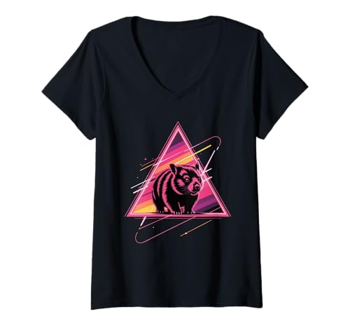 Damen Rétro Synthwave Wombat Wombats T-Shirt mit V-Ausschnitt Damen Rétro Synthwave Wombat Wombats T-Shirt mit V-Ausschnitt von Wombats Animal Lover Gifts