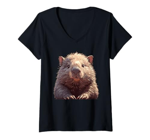 Damen Wombats Wombat T-Shirt mit V-Ausschnitt Damen Wombats Wombat T-Shirt mit V-Ausschnitt von Wombats Wombat Tier Shop