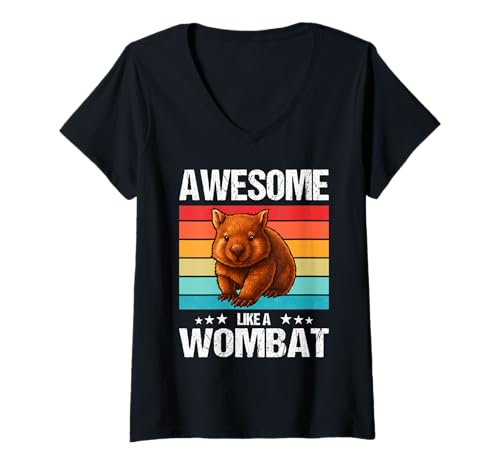 Damen Wombats Wombat T-Shirt mit V-Ausschnitt Damen Wombats Wombat T-Shirt mit V-Ausschnitt von Wombats Wombat Tier Shop