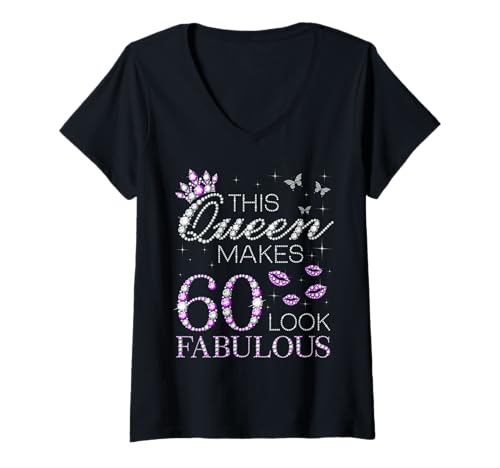 Damen Diese Königin lässt 60 fabelhaft Aussehen, zum 60. Geburtstag, lila T-Shirt mit V-Ausschnitt Damen Diese Königin lässt 60 fabelhaft Aussehen, zum 60. Geburtstag, lila T-Shirt mit V-Ausschnitt von Women Birthday Queens Birthday Outfit Ideas