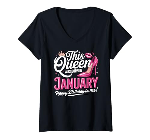 Damen Januar Birthday Queen Damen Rosa Schuh T-Shirt mit V-Ausschnitt Damen Januar Birthday Queen Damen Rosa Schuh T-Shirt mit V-Ausschnitt von Women Born in January Birthday Present