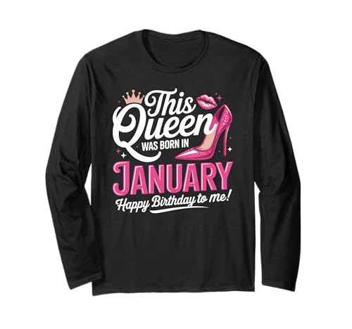 Januar Birthday Queen Damen Rosa Schuh Langarmshirt Januar Birthday Queen Damen Rosa Schuh Langarmshirt von Women Born in January Birthday Present