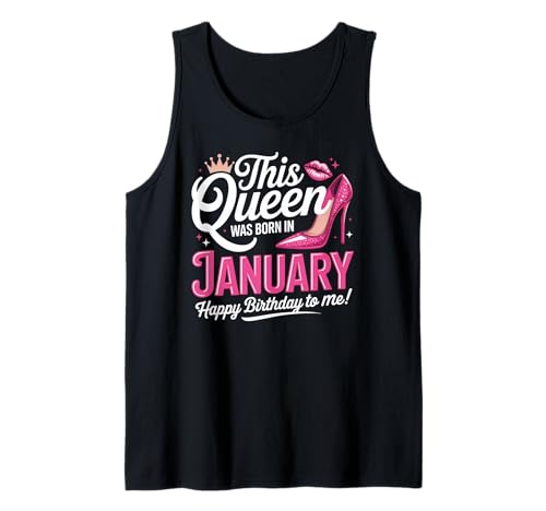 Januar Birthday Queen Damen Rosa Schuh Tank Top von Women Born in January Birthday Present
