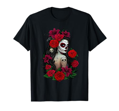 Sugar Skull Damen De Los Muertos La Catrina Day Of The Dead T-Shirt von Women De Los Muertos La Catrina Day Of The Dead