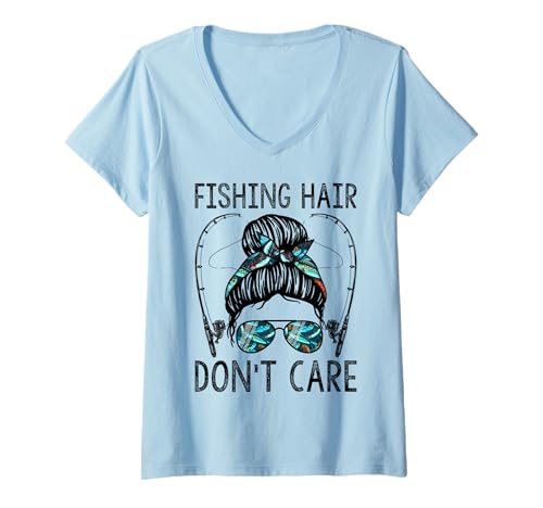 Damen Angelhaare sind Frauen egal T-Shirt mit V-Ausschnitt Damen Angelhaare sind Frauen egal T-Shirt mit V-Ausschnitt von Women Fishing Fisherman Tees