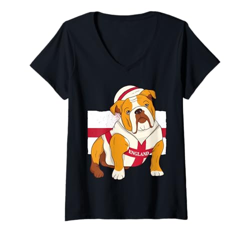 Damen Lustige Englische Bulldogge England-Flagge Herren Englische Flagge Kinder T-Shirt mit V-Ausschnitt Damen Lustige Englische Bulldogge England-Flagge Herren Englische Flagge Kinder T-Shirt mit V-Ausschnitt von Women Kid England Rugby Football England Funny Dog