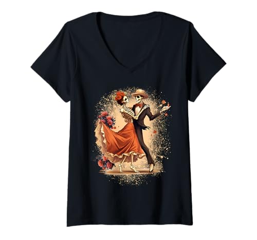 Damen Sugar Skull Damen Herren Dia De Muertos Catrina Day of The Dead T-Shirt mit V-Ausschnitt Damen Sugar Skull Damen Herren Dia De Muertos Catrina Day of The Dead T-Shirt mit V-Ausschnitt von Women Men Dia De Muertos Catrina Day Of The Dead